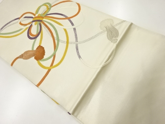 JAPNAESE KIMONO / ANTIQUE FUKURO OBI / SILK / EMBROIDERY / WOVEN KUMIHIMO CORD